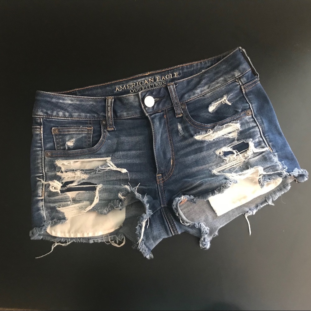 AE Dark Denim Shortie Shorts